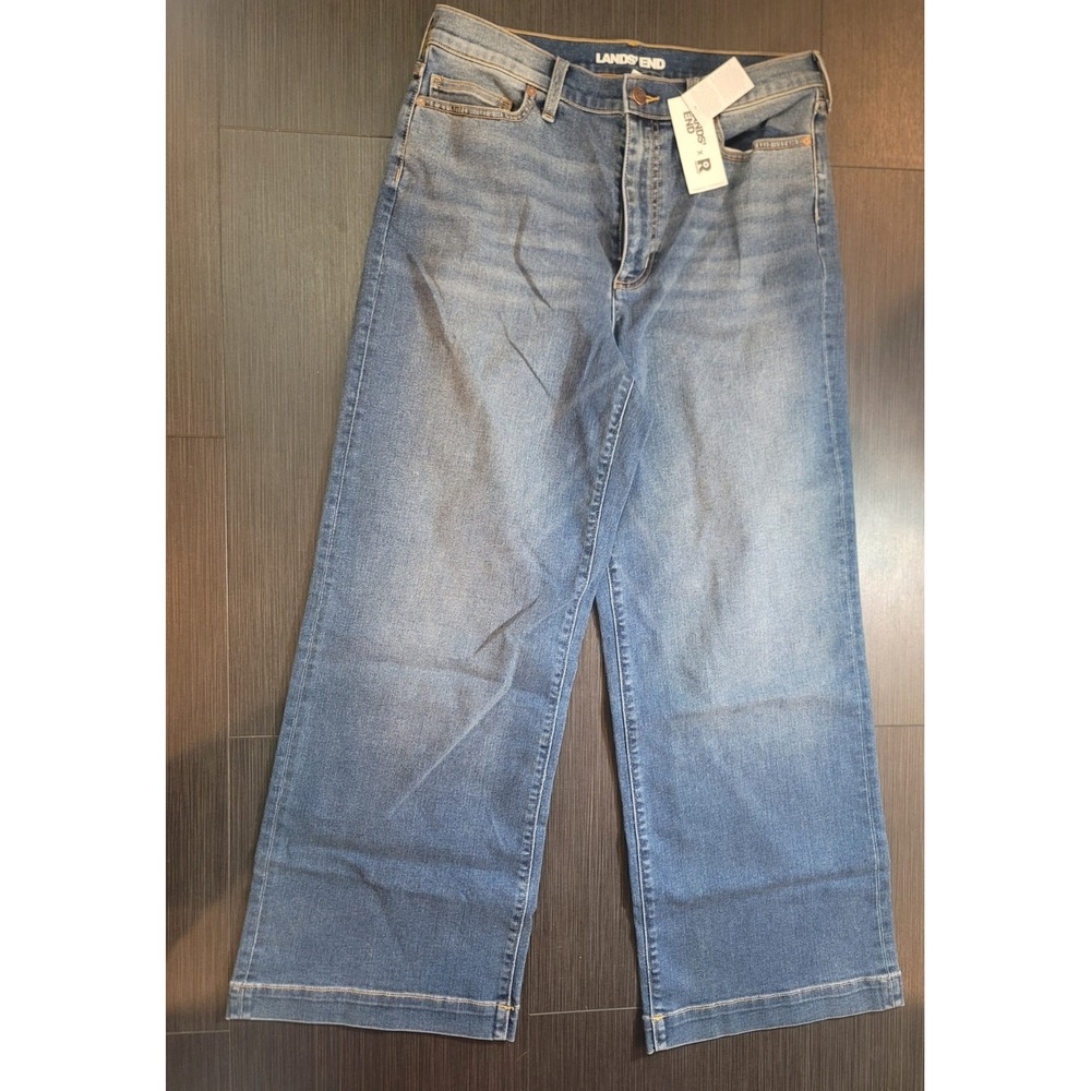 Lands' End Jeans Women's Blue Wash Size 12 Classic Waist Boot Leg Stretch Denim